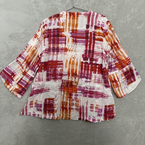 Ali Miles 100% Linen Blazer Top Women’s Size 1X Colorful Artsy Art to Wear - Picture 8 of 12